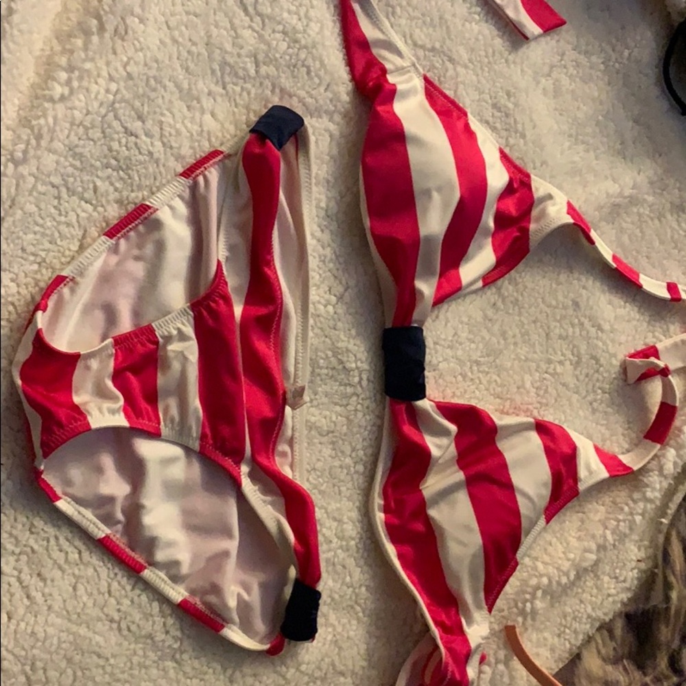 Pink and blue striped bikini